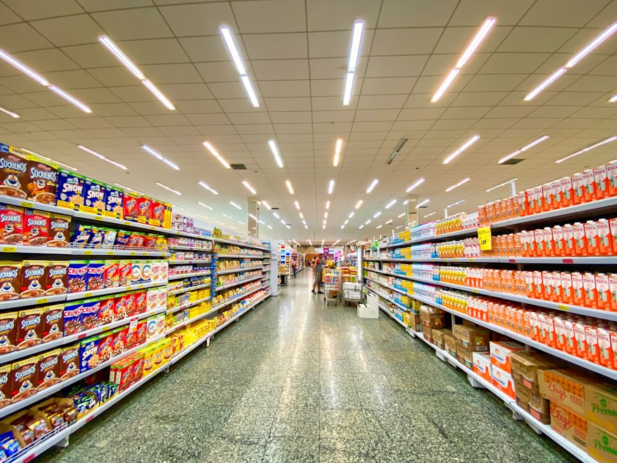 Grocery aisle with packaged products