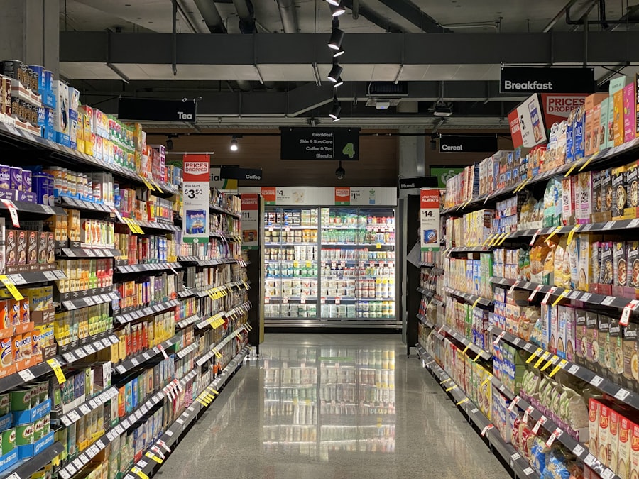 Well stocked grocery shelves